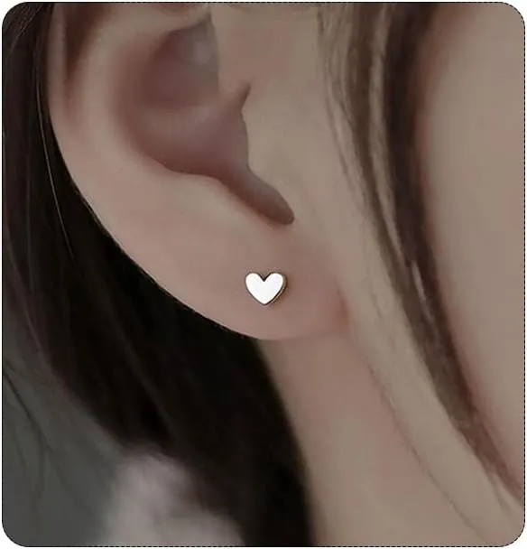 Tiny Mini Heart Earrings, Hypoallergenic Minimalist Little Earrings Studs, Cute Small Cartilage Tragus Stud Earrings for Women Silver