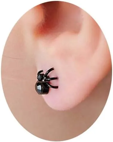 Tiny Spider Stud Earrings for Women, Men & Girls - Punk Black Spider Studs - Scary & Funny Halloween Costumes Jewelry