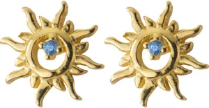 Tiny Sun Stud Earrings S925 Sterling Silver for Girls Women Minimalist Blue Crystal CZ Small Statement Earring Studs Ear Piercing Fashion Jewelry Gifts Sensitive Ears