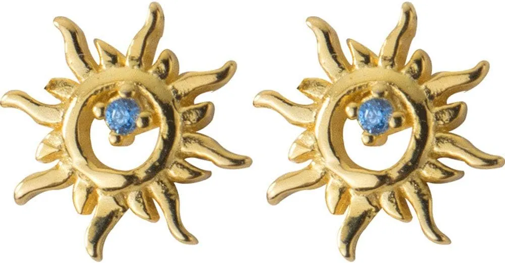 Tiny Sun Stud Earrings S925 Sterling Silver for Girls Women Minimalist Blue Crystal CZ Small Statement Earring Studs Ear Piercing Fashion Jewelry Gifts Sensitive Ears
