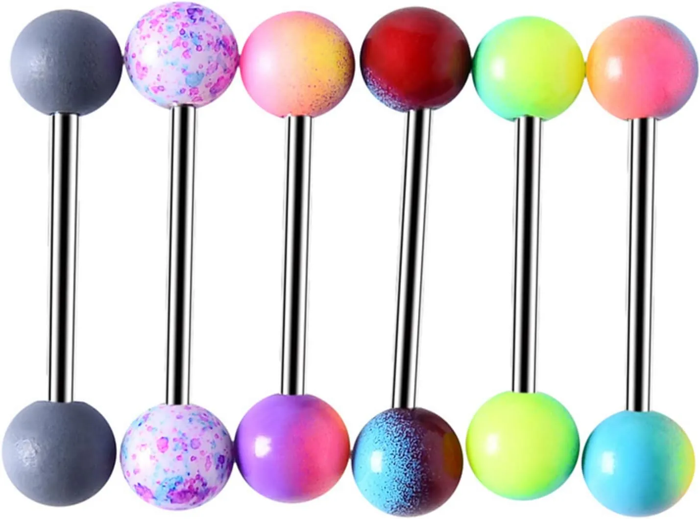 Titanium Steel Nipple Tongue Rings Acrylic Barbell Colorful Nose Piercing Jewelry Body Retainer 14G(1.6mm) 16mm 6 Pcs