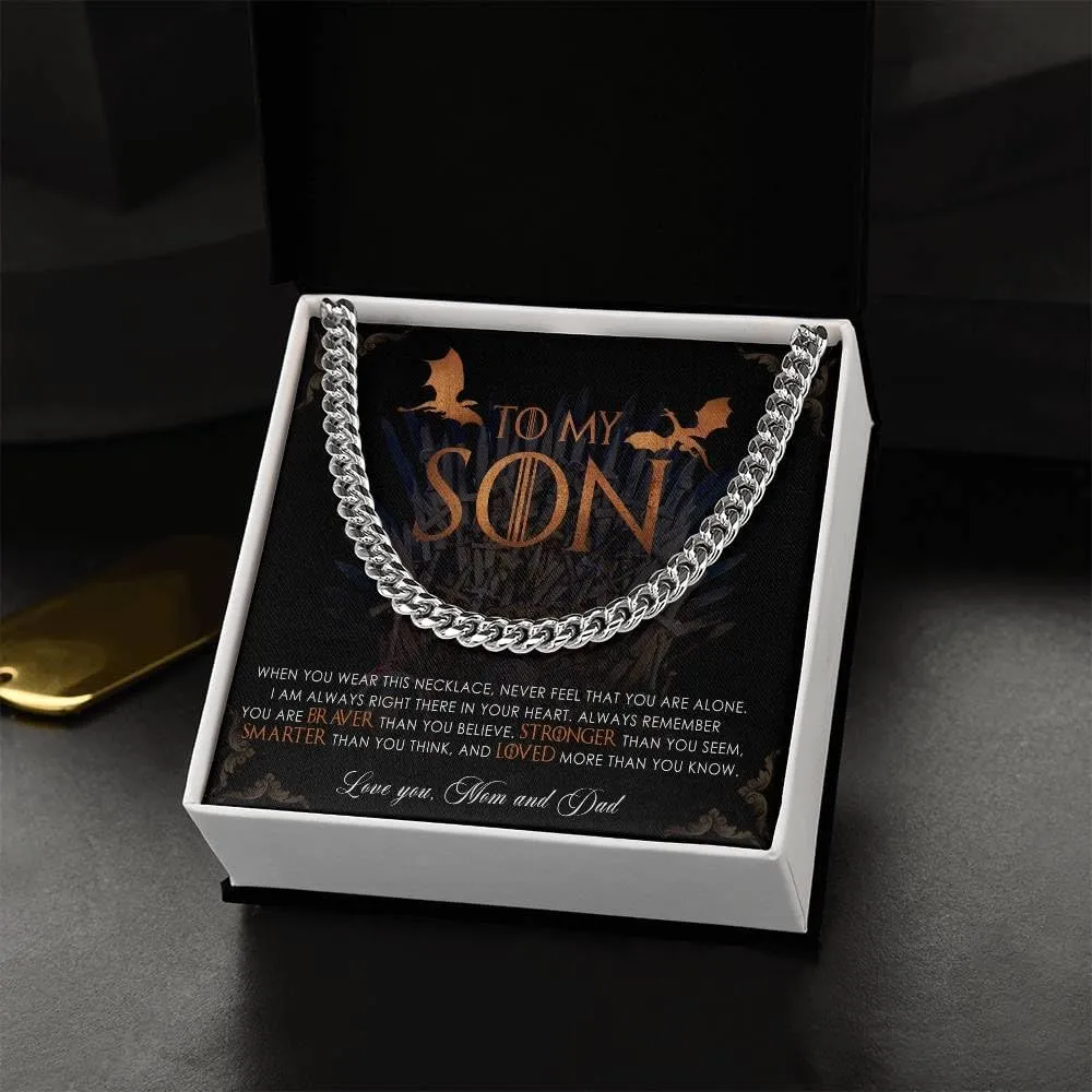 To My Son From Dad, Son Gifts From Mom and Dad, Mother and Son Necklace, Birthday Gift For My Son Graduation Birthday Christmas Cuban Link Chain Necklace Present