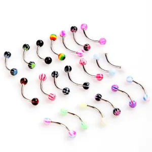 TOMTOP 20pcs Colorful Stainless Steel Rhinestone Curved Nose Studs Rings Bars Piercing ((Multicolor1-Eyebrow Rings))