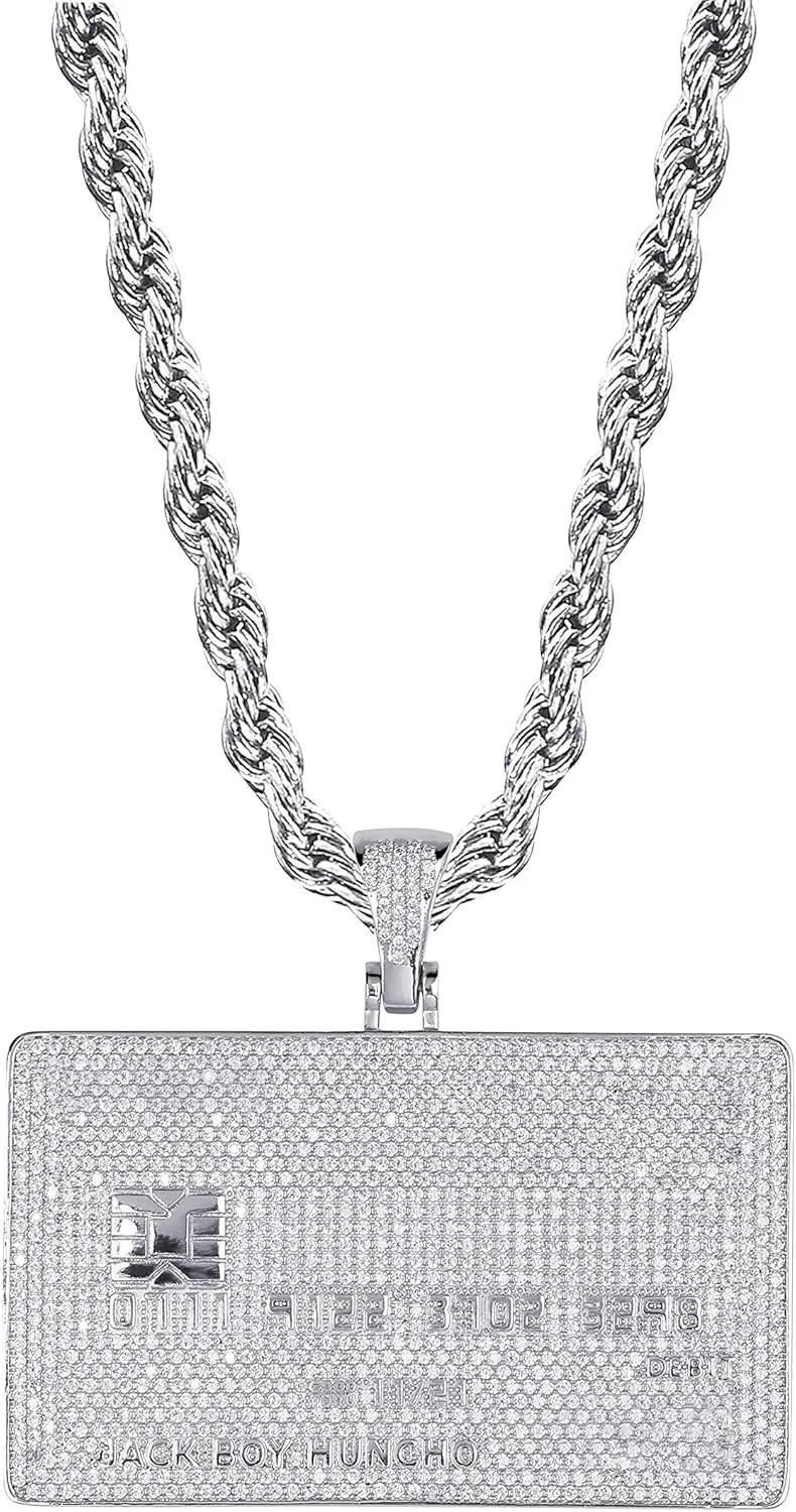TOPGRILLZ Pendant Necklace Men Rope Gold Chain for Women Iced out 18K Gold Plated Cubic Zirconia V Card Pendant Chain Custom Name Necklace 24 Stainless Steel