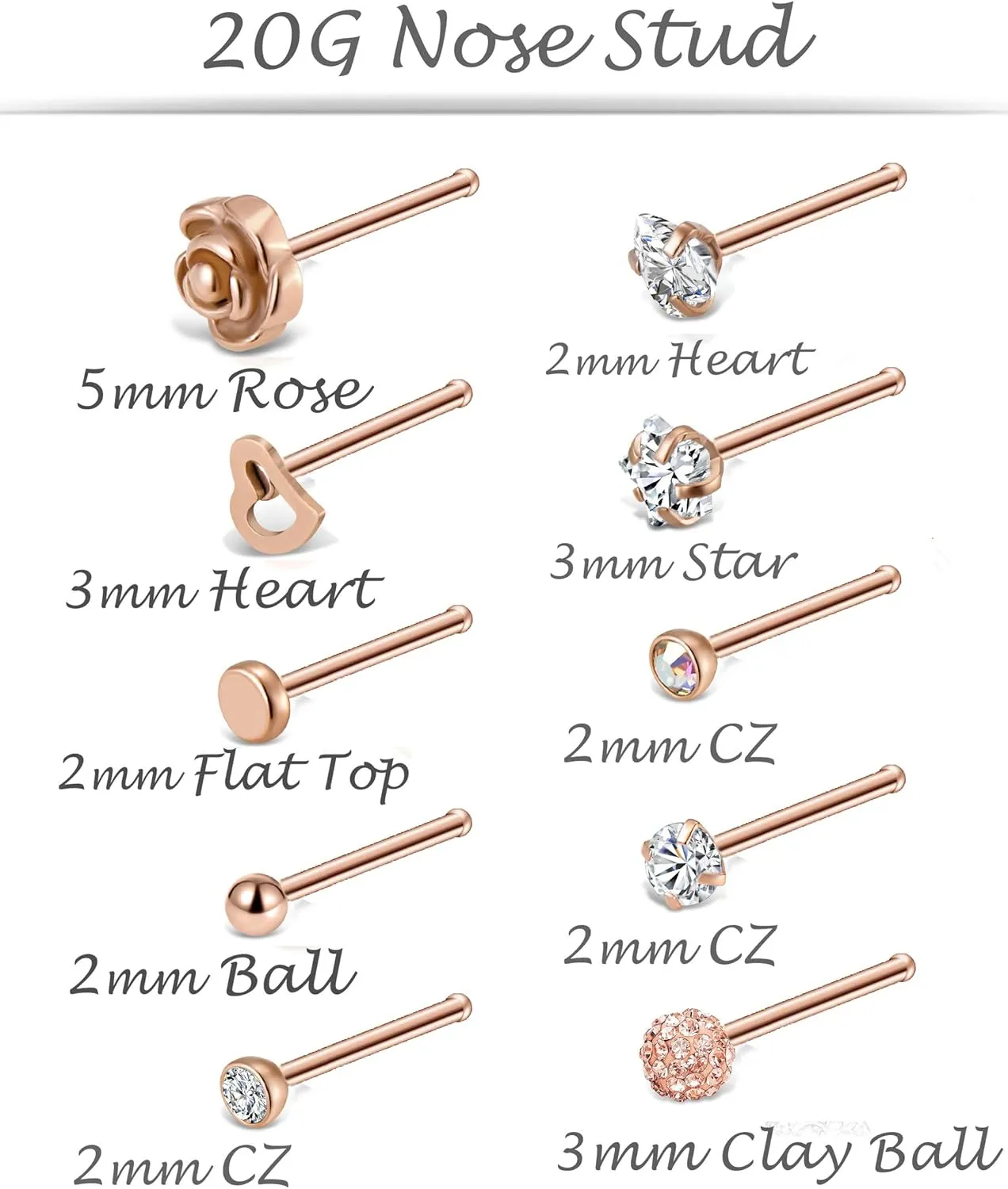 Tornito 20G 20Pcs Stainless Steel Nose Bone L Shaped Screw Studs Rings CZ Nose Ring Labret Nose Piercing Jewelry for Men Women (A1:20Pcs)