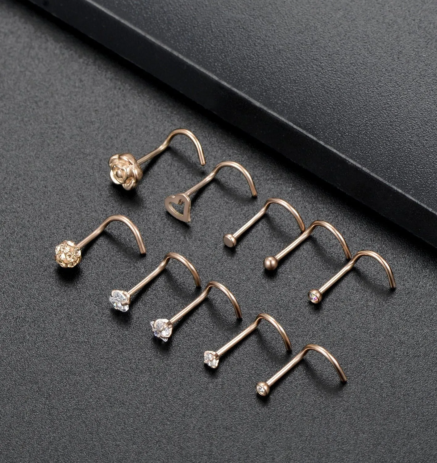 Tornito 20G 20Pcs Stainless Steel Nose Bone L Shaped Screw Studs Rings CZ Nose Ring Labret Nose Piercing Jewelry for Men Women (A1:20Pcs)
