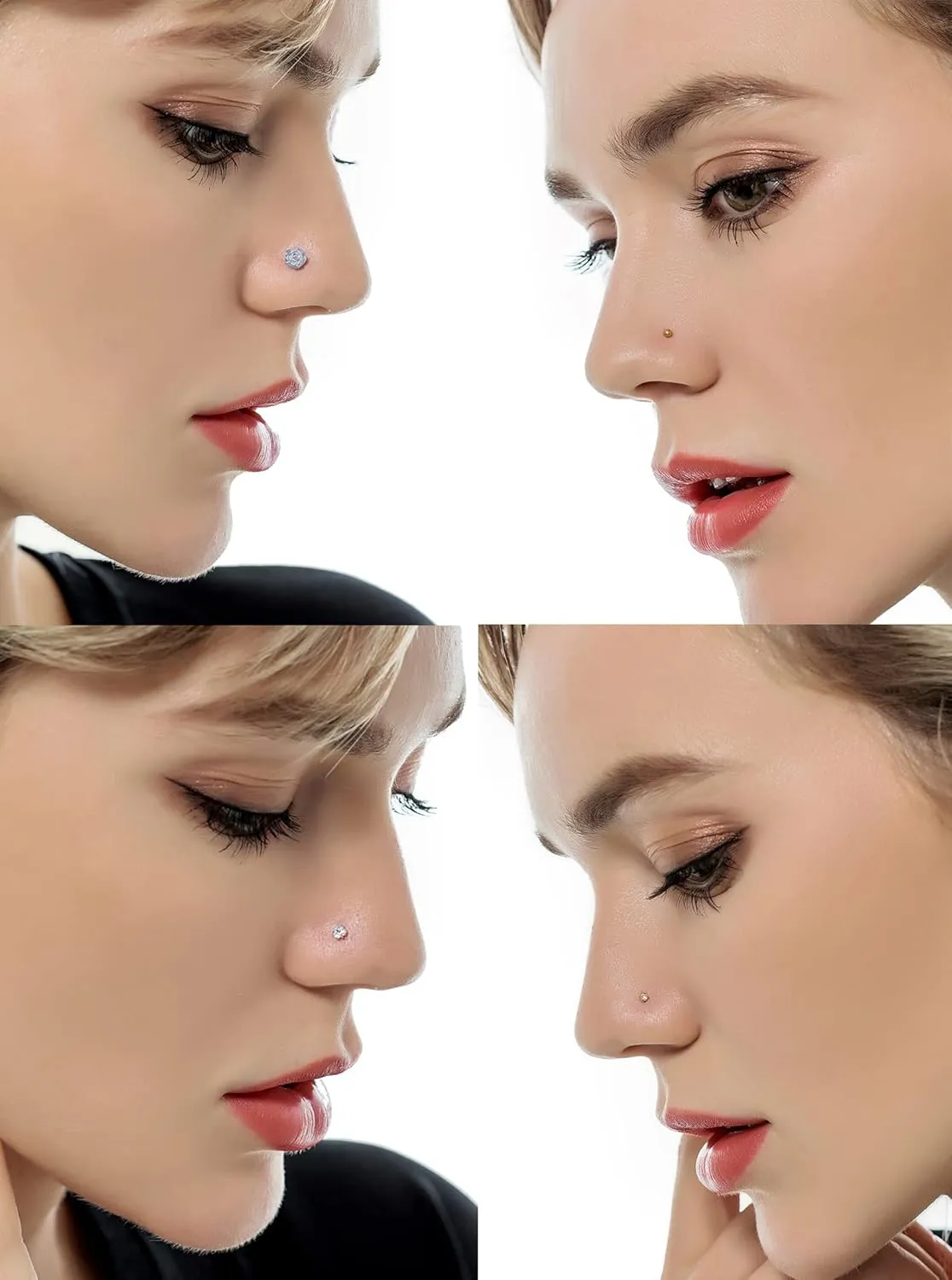 Tornito 20G 20Pcs Stainless Steel Nose Bone L Shaped Screw Studs Rings CZ Nose Ring Labret Nose Piercing Jewelry for Men Women (A1:20Pcs)