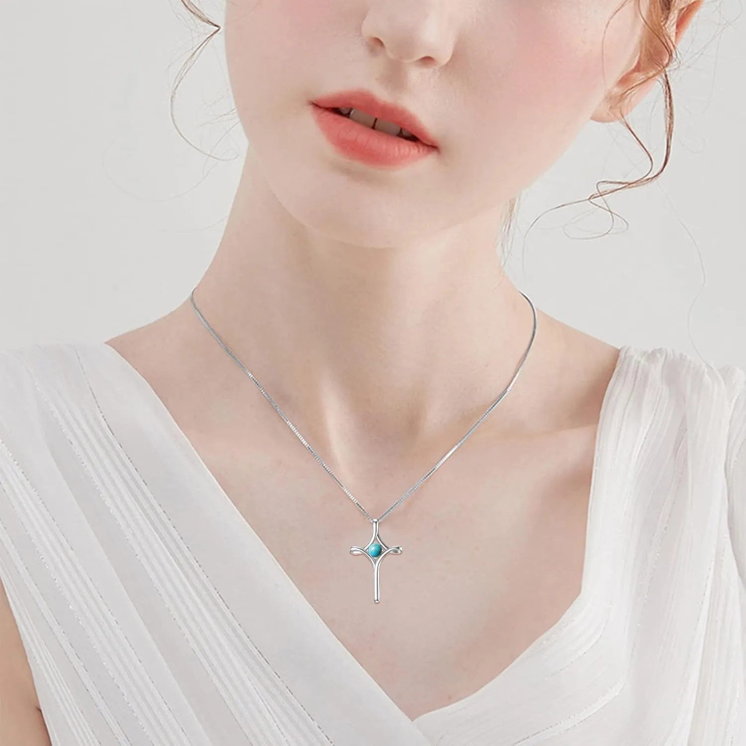TOUPOP Cross Necklace for Women 925 Sterling Silver Birthstone Cross Pendant Fine Jewelry Anniversary Birthday Christmas Gifts for Her Mom Wife Girlfriend