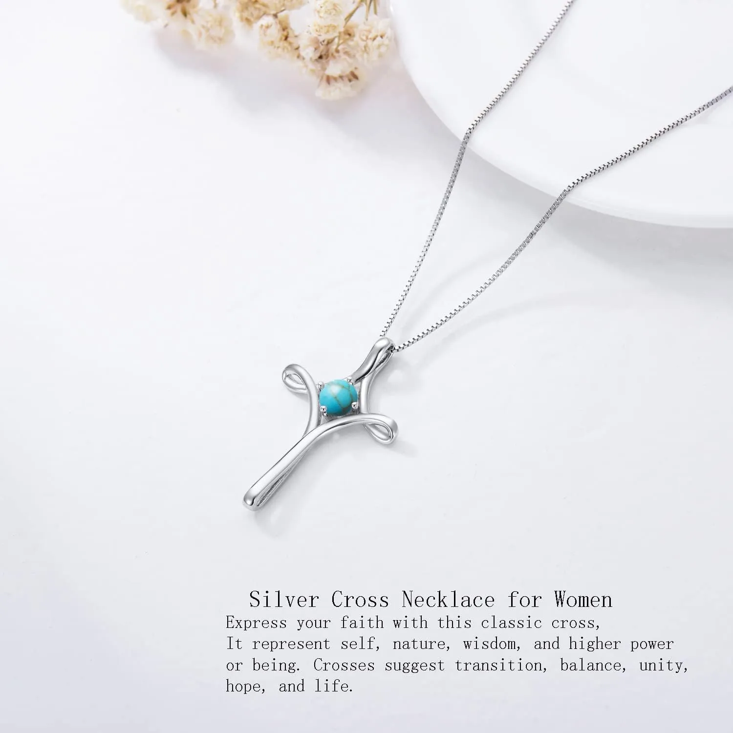 TOUPOP Cross Necklace for Women 925 Sterling Silver Birthstone Cross Pendant Fine Jewelry Anniversary Birthday Christmas Gifts for Her Mom Wife Girlfriend