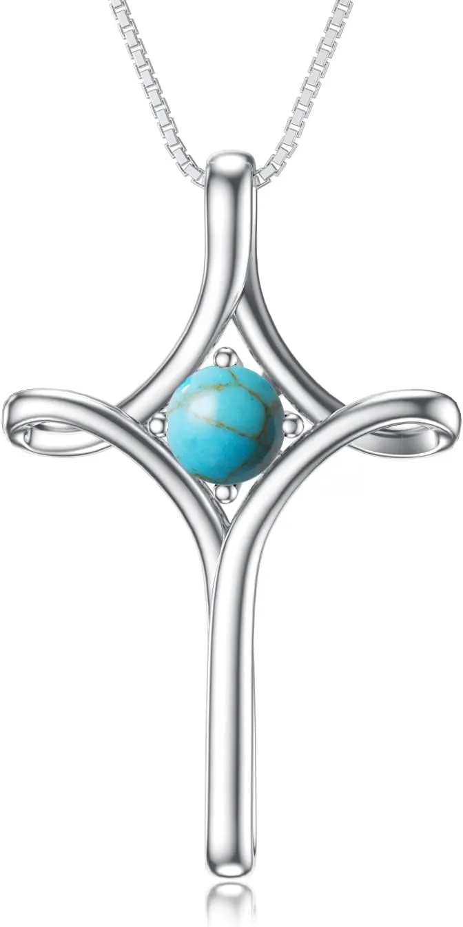 TOUPOP Cross Necklace for Women 925 Sterling Silver Birthstone Cross Pendant Fine Jewelry Anniversary Birthday Christmas Gifts for Her Mom Wife Girlfriend