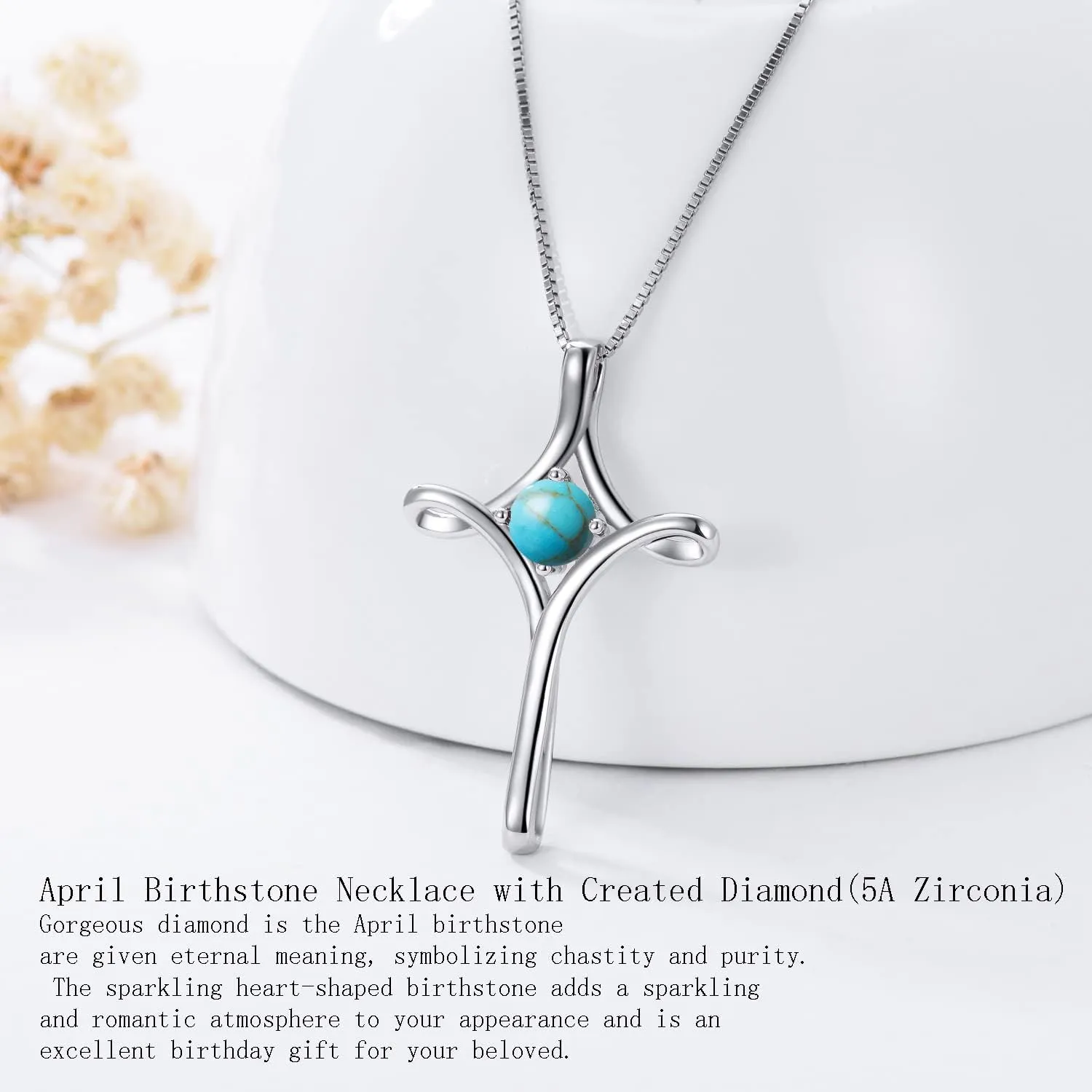 TOUPOP Cross Necklace for Women 925 Sterling Silver Birthstone Cross Pendant Fine Jewelry Anniversary Birthday Christmas Gifts for Her Mom Wife Girlfriend