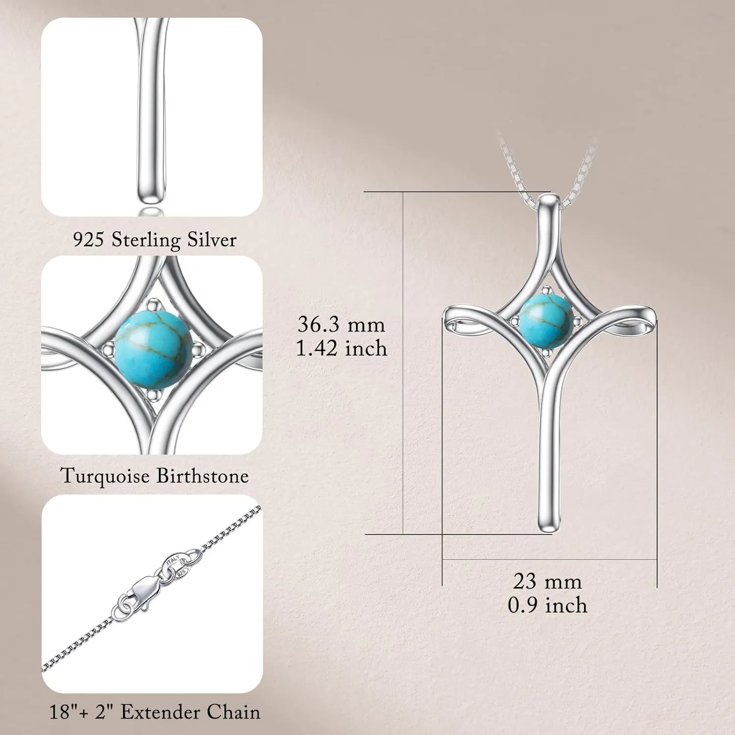 TOUPOP Cross Necklace for Women 925 Sterling Silver Birthstone Cross Pendant Fine Jewelry Anniversary Birthday Christmas Gifts for Her Mom Wife Girlfriend