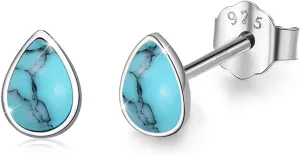 TUGHRA Turquoise Stud Earrings Sterling Silver Tiny Waterdrop Studs Earrings for Women Teen Hypoallergenic Earrings Dainty Small Turquoise Jewelry Gifts for Birthday Mother's Day
