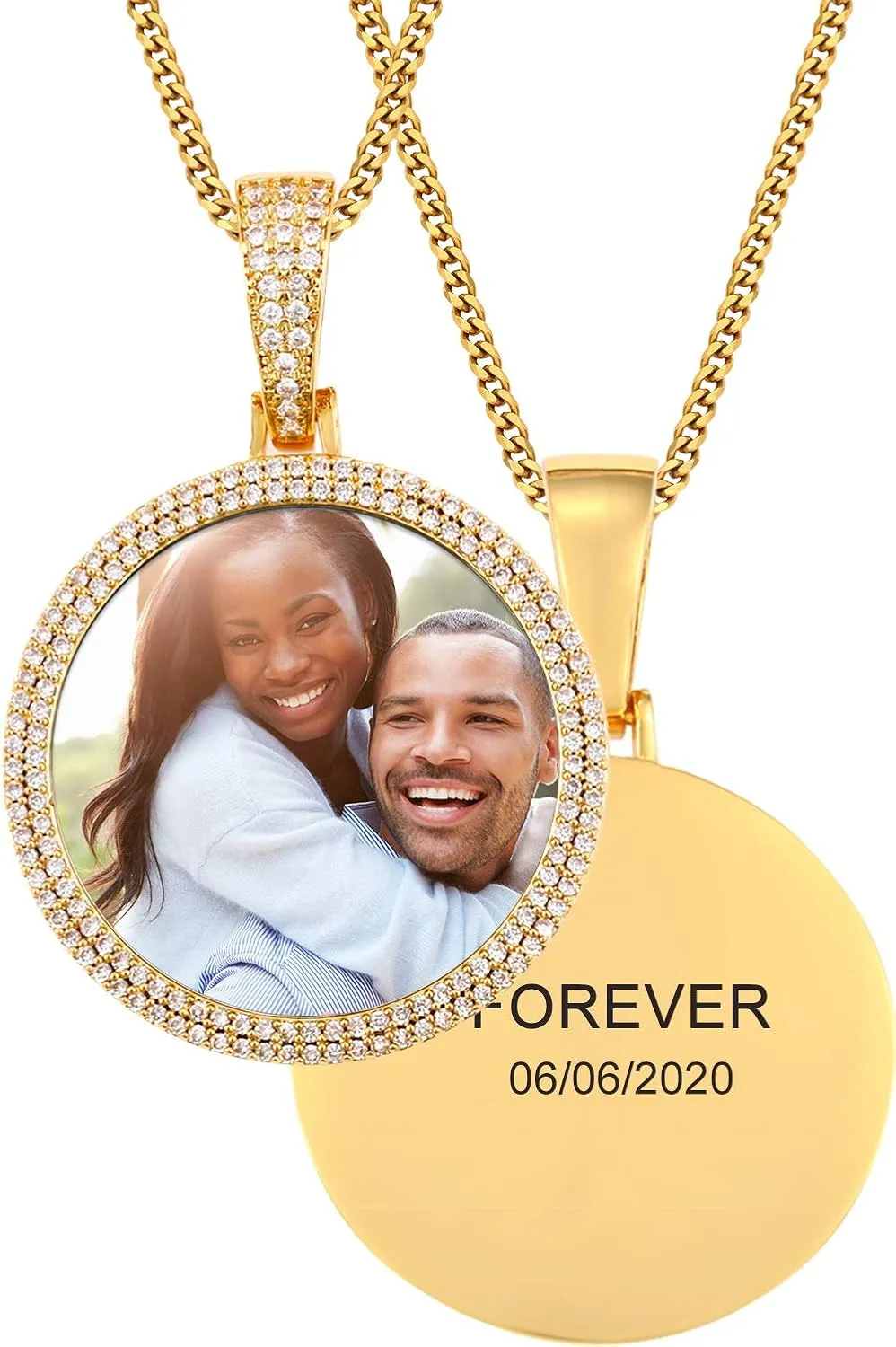 TUHE Hip Hop Custom Picture & Name Necklace Personalized 18K Gold Plated Iced Out Square Pendant Photo Necklace for Men Women Memory Charm Chain Necklace Customized with Text Engraving & Picture