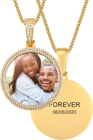 TUHE Hip Hop Custom Picture & Name Necklace Personalized 18K Gold Plated Iced Out Square Pendant Photo Necklace for Men Women Memory Charm Chain Necklace Customized with Text Engraving & Picture
