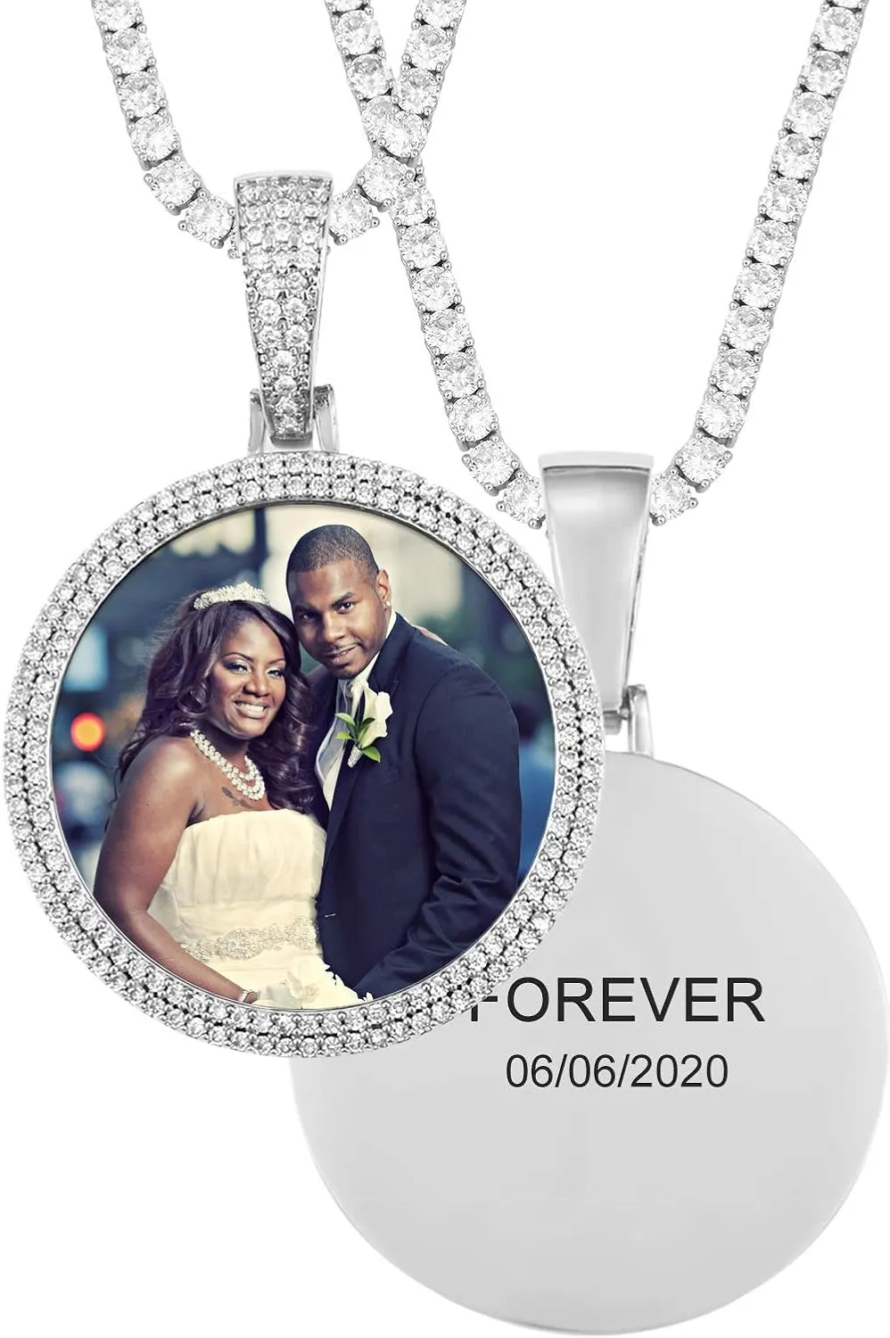 TUHE Hip Hop Custom Picture & Name Necklace Personalized 18K Gold Plated Iced Out Square Pendant Photo Necklace for Men Women Memory Charm Chain Necklace Customized with Text Engraving & Picture