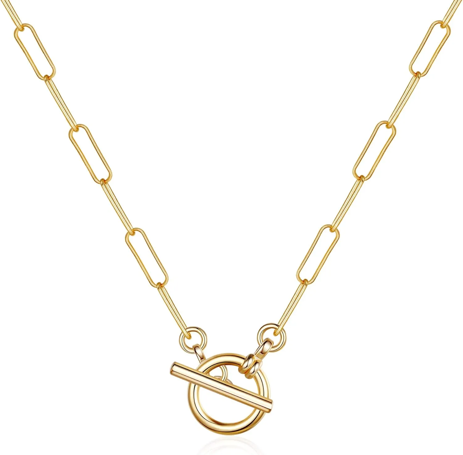 Turandoss Gold Paperclip Chain Necklace for Women, 14K Gold Plated Dainty Paperclip Link Chain Necklace Medallion Evil Eye Star Lightning Heart Butterfly Oval Link Paperclip Chain Necklaces for Women