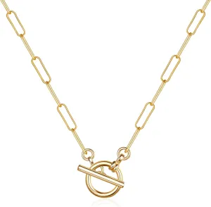 Turandoss Gold Paperclip Chain Necklace for Women, 14K Gold Plated Dainty Paperclip Link Chain Necklace Medallion Evil Eye Star Lightning Heart Butterfly Oval Link Paperclip Chain Necklaces for Women