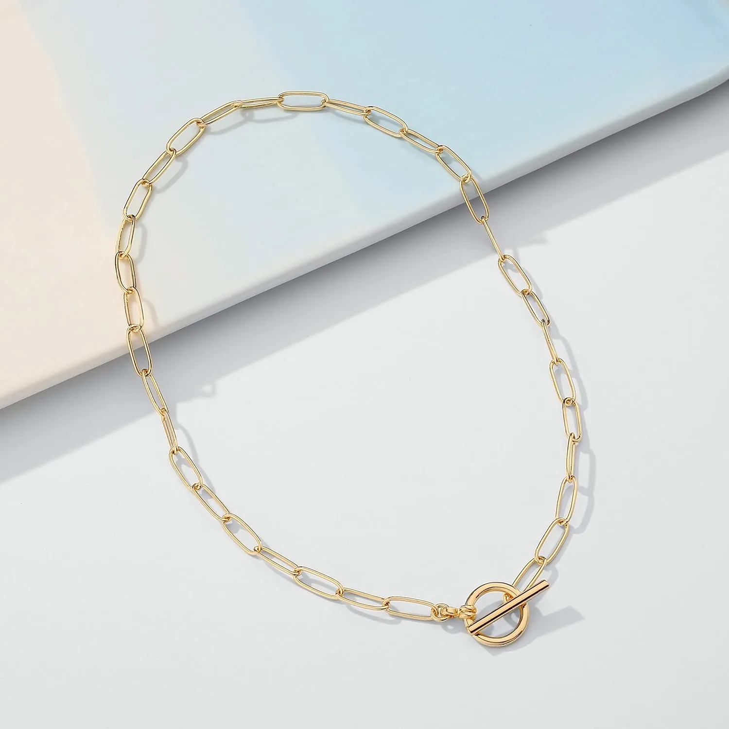 Turandoss Gold Paperclip Chain Necklace for Women, 14K Gold Plated Dainty Paperclip Link Chain Necklace Medallion Evil Eye Star Lightning Heart Butterfly Oval Link Paperclip Chain Necklaces for Women
