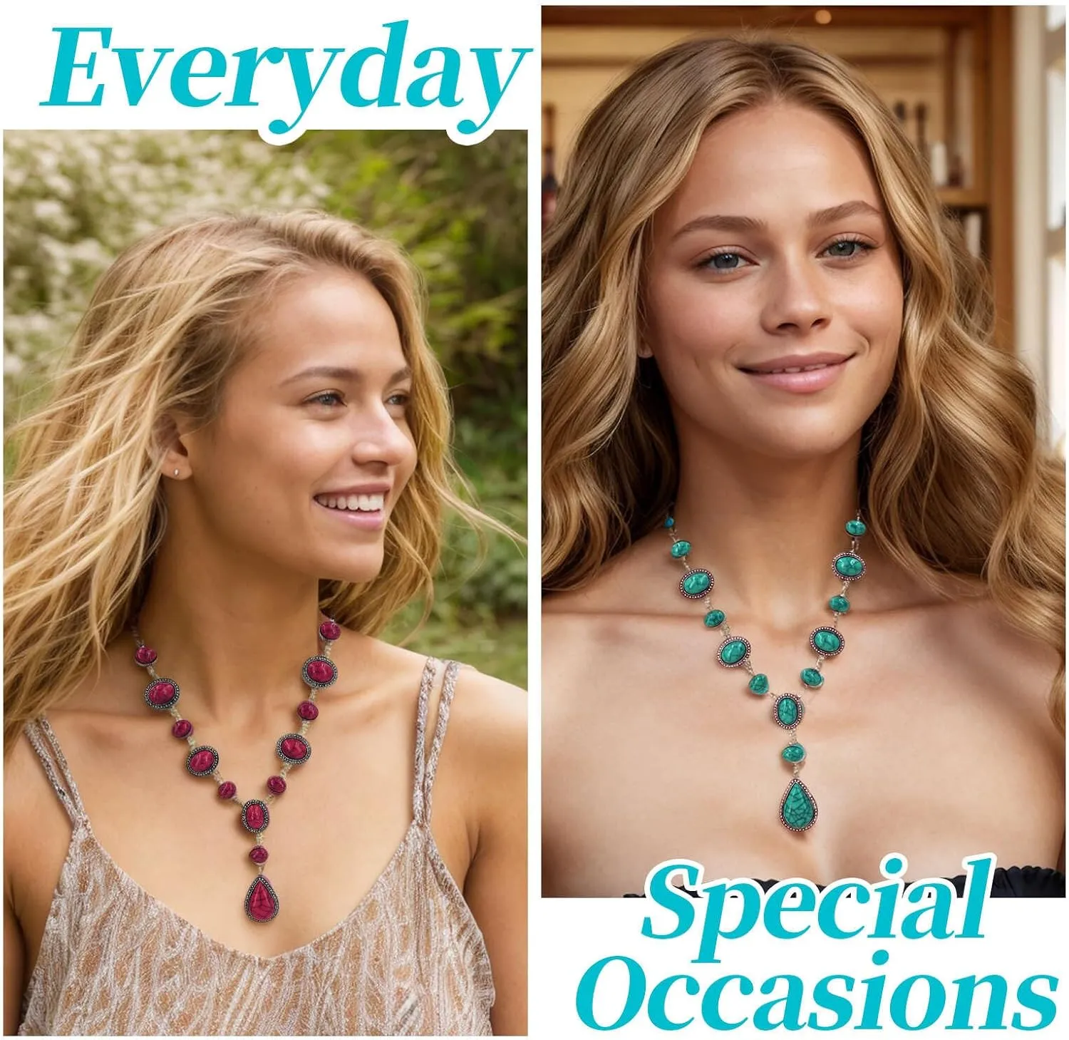 Turquoise Y-shaped Necklace for Women, Western Bohemian Style Jewelry Gift, Western Turquoise Pendant Necklaces Jewelry for Women Trendy