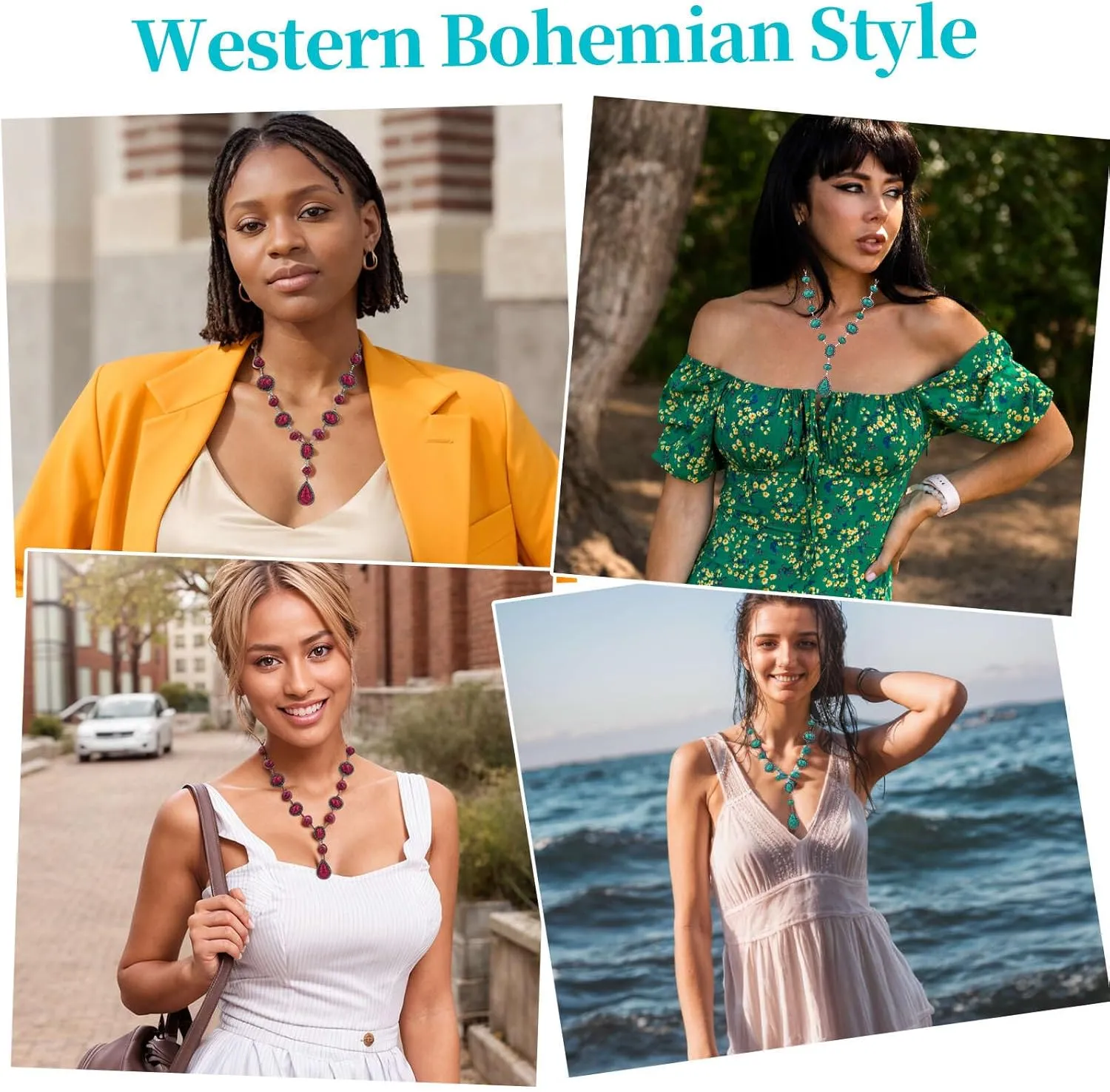 Turquoise Y-shaped Necklace for Women, Western Bohemian Style Jewelry Gift, Western Turquoise Pendant Necklaces Jewelry for Women Trendy