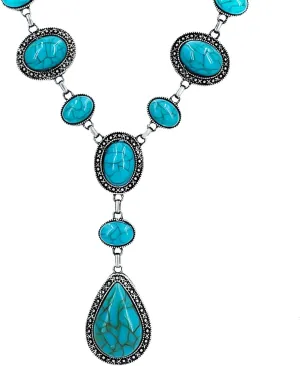 Turquoise Y-shaped Necklace for Women, Western Bohemian Style Jewelry Gift, Western Turquoise Pendant Necklaces Jewelry for Women Trendy