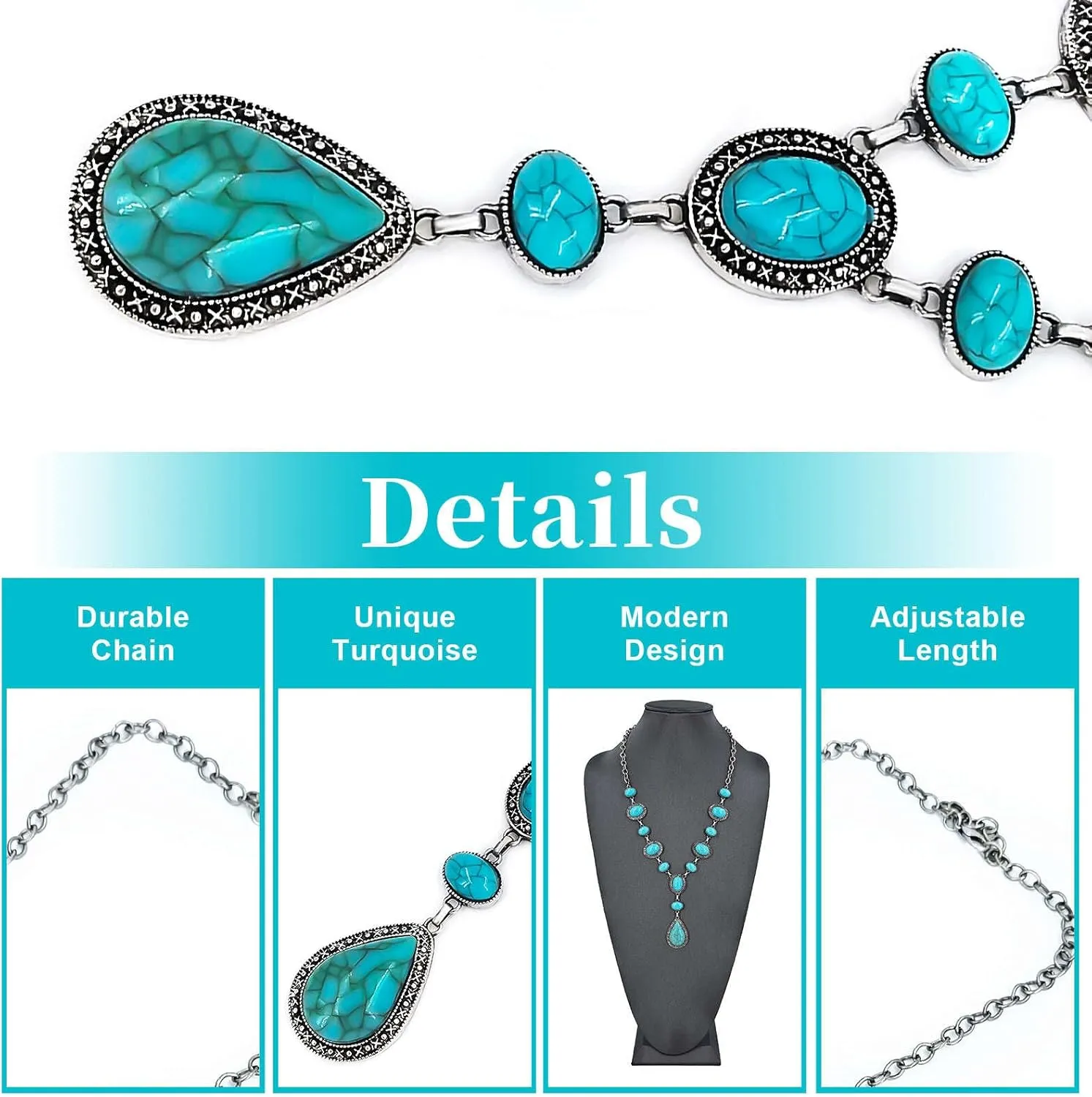 Turquoise Y-shaped Necklace for Women, Western Bohemian Style Jewelry Gift, Western Turquoise Pendant Necklaces Jewelry for Women Trendy