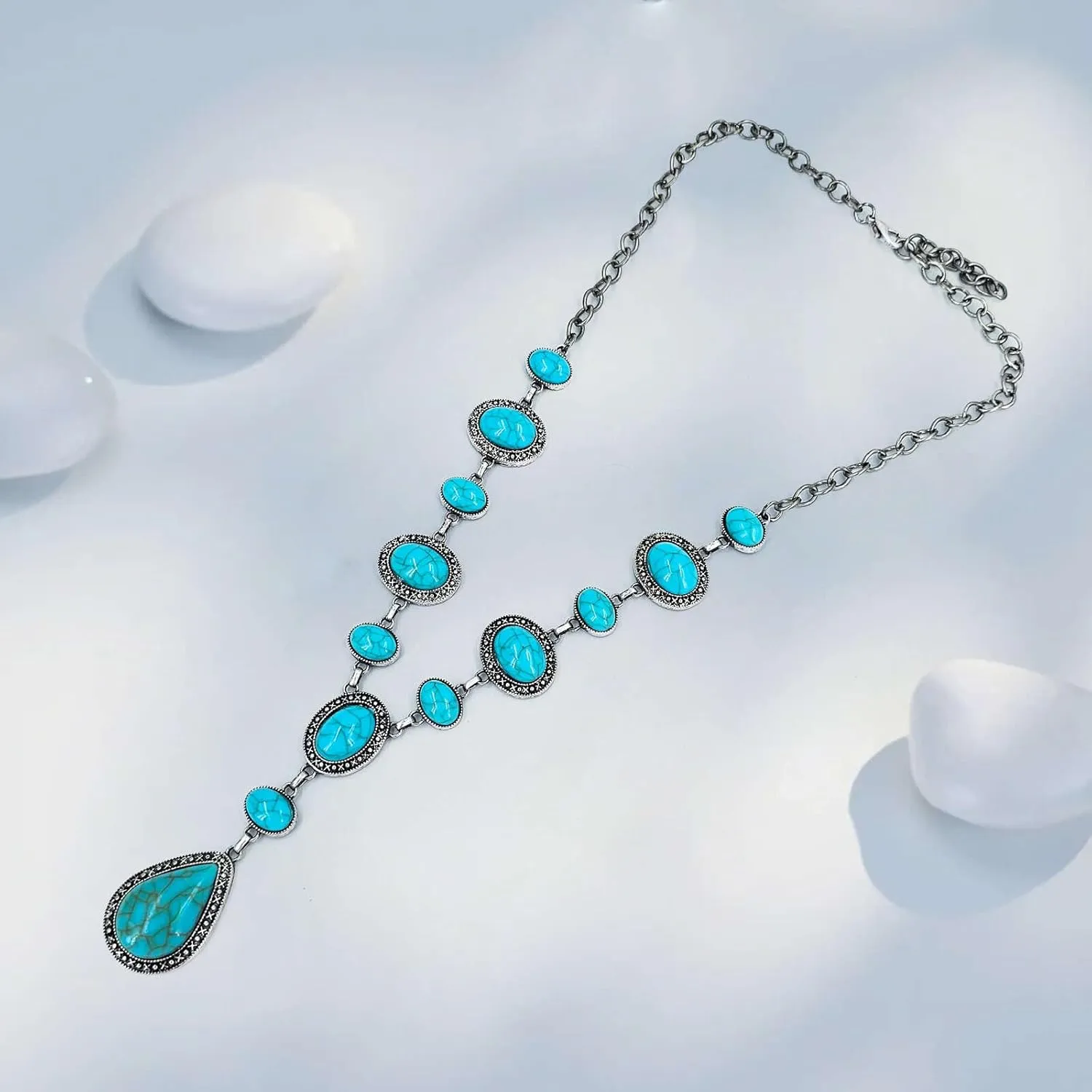 Turquoise Y-shaped Necklace for Women, Western Bohemian Style Jewelry Gift, Western Turquoise Pendant Necklaces Jewelry for Women Trendy