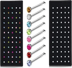 Tvoip 120Pcs 22G 2mm 316L Stainless Steel Crystal Nose Ring Set Women Girl Surgical Steel Nose Piercing Crystal Nose Stud Lot Body Jewelry