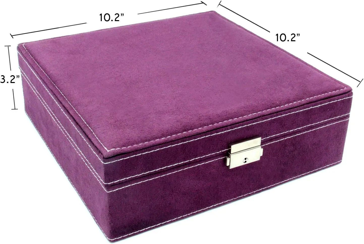 Two-Layer Jewelry Box Organizer Display Storage case with Lock (Purple)