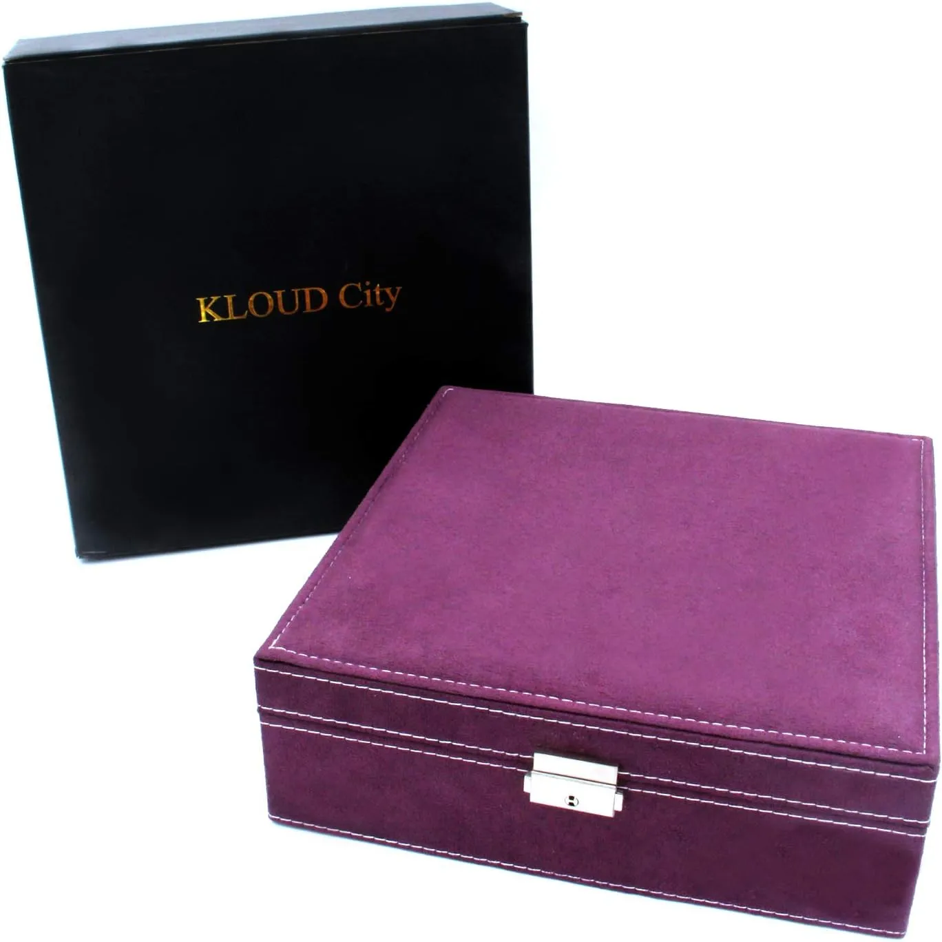 Two-Layer Jewelry Box Organizer Display Storage case with Lock (Purple)