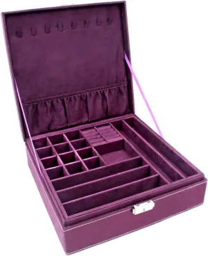 Two-Layer Jewelry Box Organizer Display Storage case with Lock (Purple)