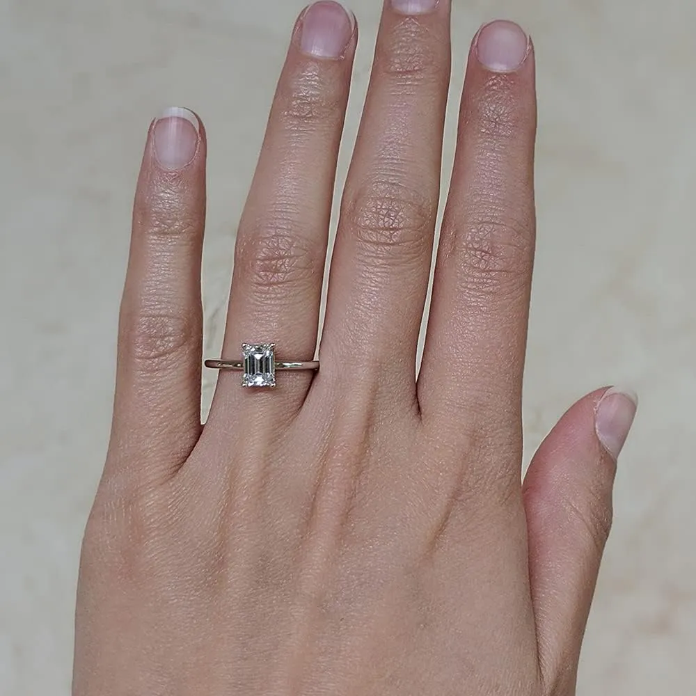 TwoBirch 1 Carat Moissanite Emerald Solitaire in Platinum Plated Sterling Silver (CERTIFIED)