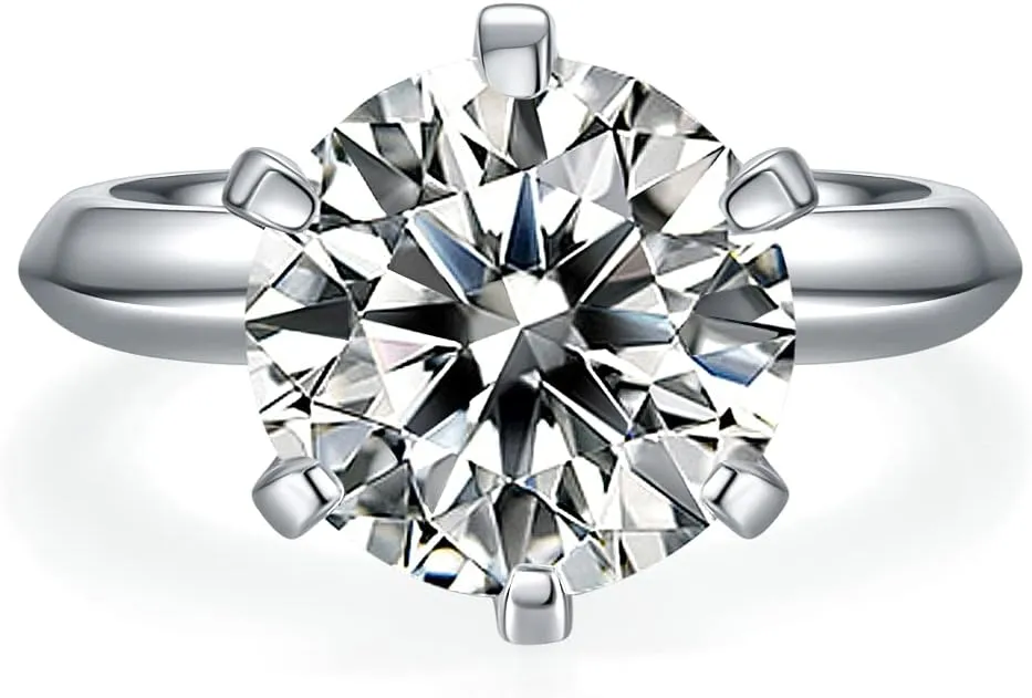 TwoBirch 5 Carat Moissanite Solitaire Engagement Ring in Platinum Plated Silver (Certified, 11 MM)