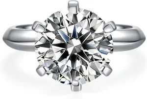 TwoBirch 5 Carat Moissanite Solitaire Engagement Ring in Platinum Plated Silver (Certified, 11 MM)