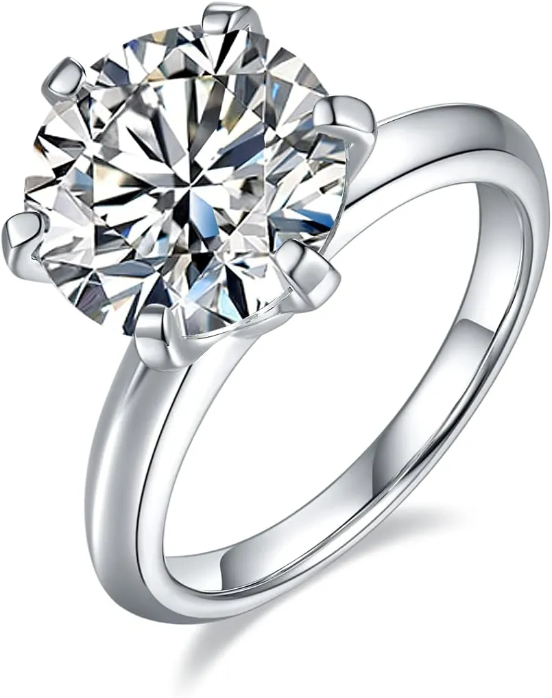 TwoBirch 5 Carat Moissanite Solitaire Engagement Ring in Platinum Plated Silver (Certified, 11 MM)