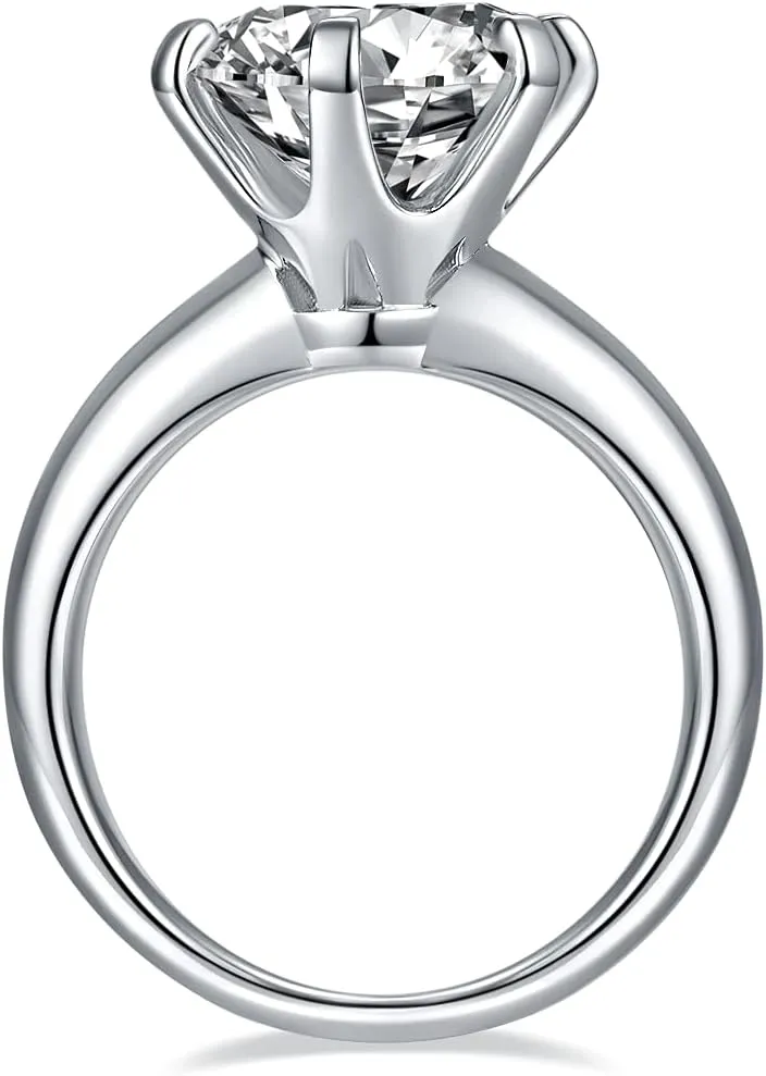 TwoBirch 5 Carat Moissanite Solitaire Engagement Ring in Platinum Plated Silver (Certified, 11 MM)
