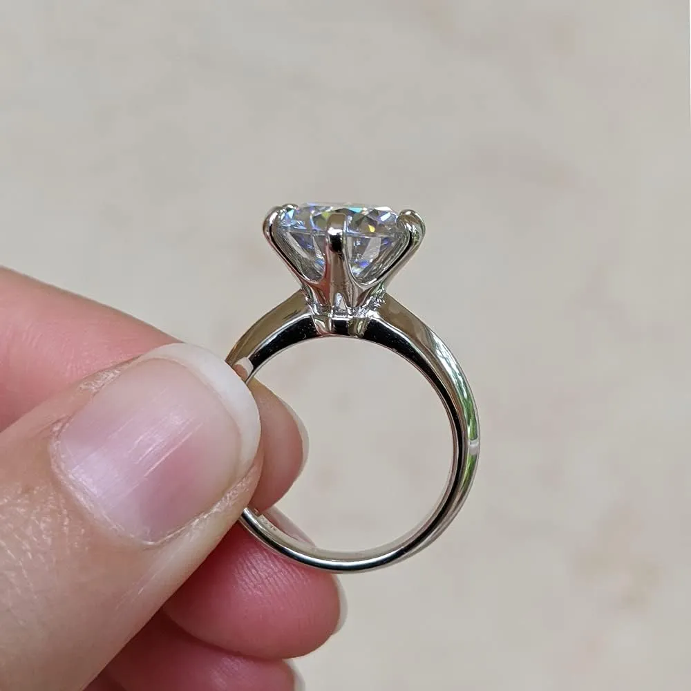 TwoBirch 5 Carat Moissanite Solitaire Engagement Ring in Platinum Plated Silver (Certified, 11 MM)