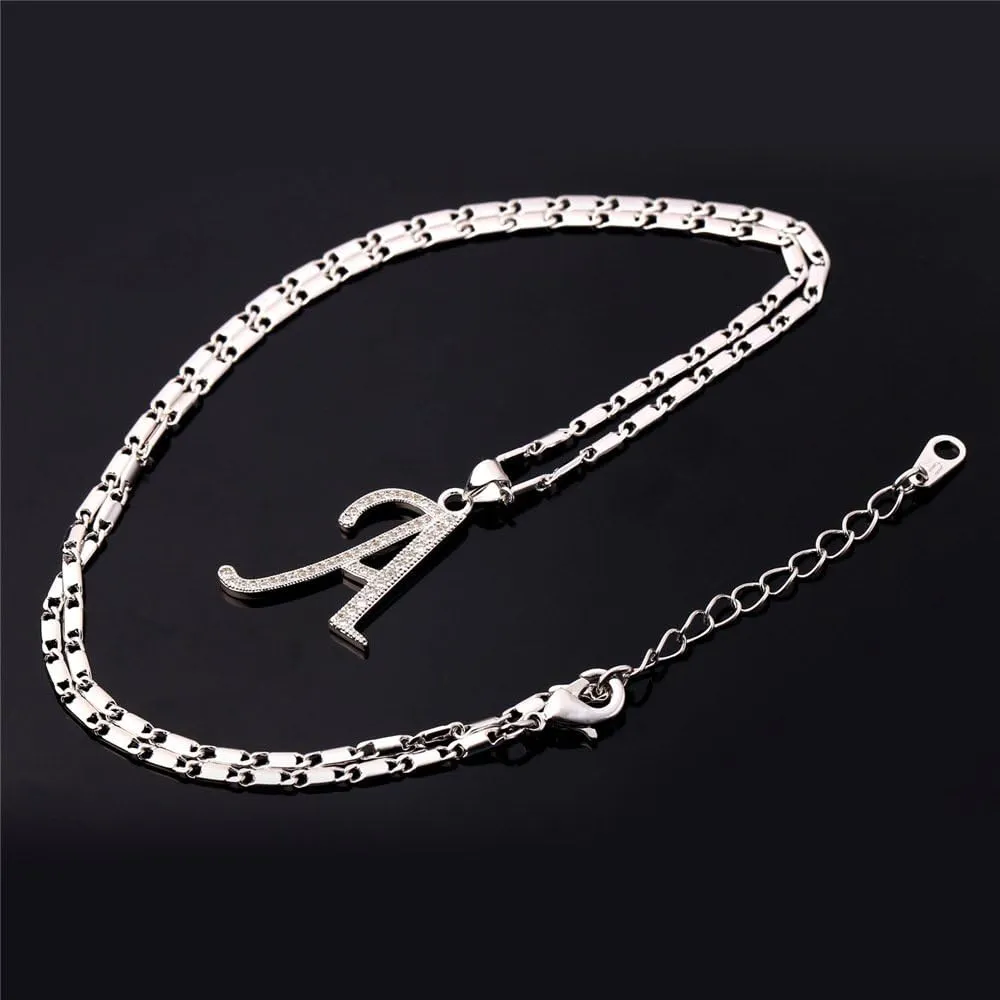 U7 Alphabet Initial Jewelry Women Girls Necklace with Letter A to Z Stainless Steel / 18K Gold Plated CZ Crystal or Statement Sideways Initials Choker Pendant Necklace, Gift Box Packed