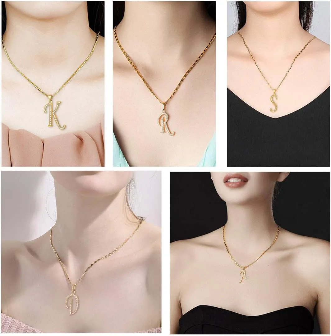 U7 Alphabet Initial Jewelry Women Girls Necklace with Letter A to Z Stainless Steel / 18K Gold Plated CZ Crystal or Statement Sideways Initials Choker Pendant Necklace, Gift Box Packed