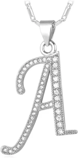 U7 Alphabet Initial Jewelry Women Girls Necklace with Letter A to Z Stainless Steel / 18K Gold Plated CZ Crystal or Statement Sideways Initials Choker Pendant Necklace, Gift Box Packed