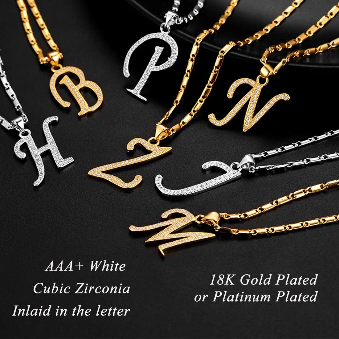 U7 Alphabet Initial Jewelry Women Girls Necklace with Letter A to Z Stainless Steel / 18K Gold Plated CZ Crystal or Statement Sideways Initials Choker Pendant Necklace, Gift Box Packed