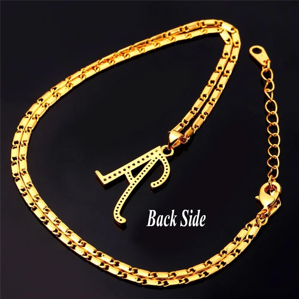 U7 Alphabet Initial Jewelry Women Girls Necklace with Letter A to Z Stainless Steel / 18K Gold Plated CZ Crystal or Statement Sideways Initials Choker Pendant Necklace, Gift Box Packed