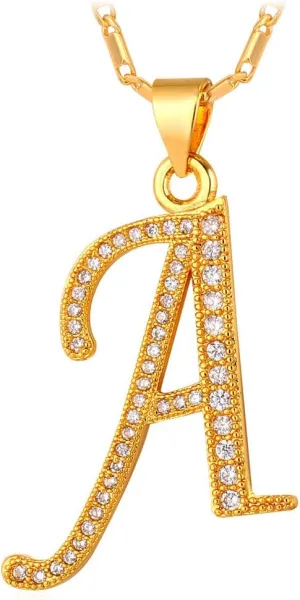 U7 Alphabet Initial Jewelry Women Girls Necklace with Letter A to Z Stainless Steel / 18K Gold Plated CZ Crystal or Statement Sideways Initials Choker Pendant Necklace, Gift Box Packed