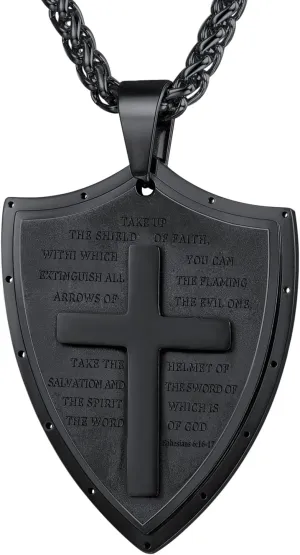 U7 Bible Verse Necklace for Men Women, Armor of God Necklace, Dog Tags Pendant Stainless Steel Inspirational Necklaces for Teens