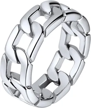 U7 Mens Women Stainless Steel 7mm Wide Band Ring, Hip Hop Thumb Rings Fashion Cuban Link Chain Rings, Size #6-#14 -Color Silver,Black,Gold