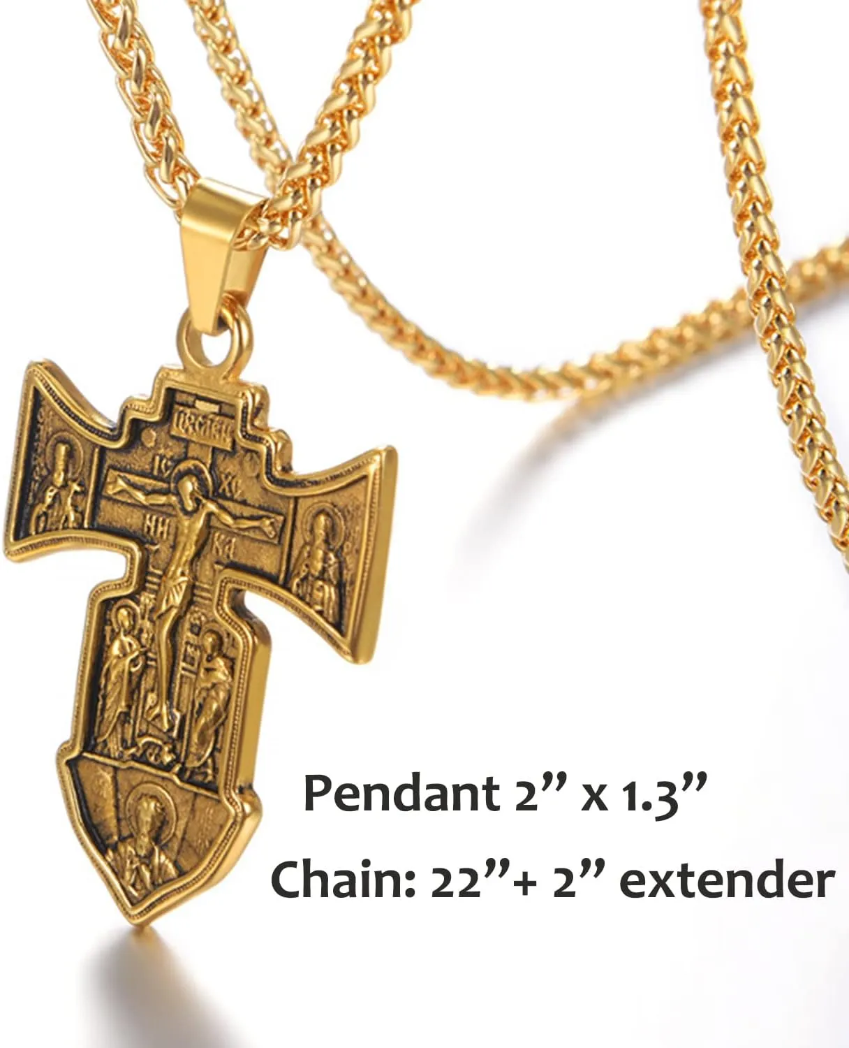 U7 Russian Orthodox Cross Pendant/Praying Hands/Ichthys Sign for Men Women Stainless Steel 18K Gold Plated Jesus Pendant Christian Religious Necklaces, Length 22" Silver Black Gold