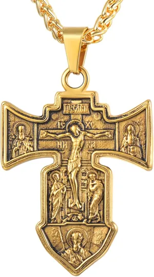 U7 Russian Orthodox Cross Pendant/Praying Hands/Ichthys Sign for Men Women Stainless Steel 18K Gold Plated Jesus Pendant Christian Religious Necklaces, Length 22" Silver Black Gold