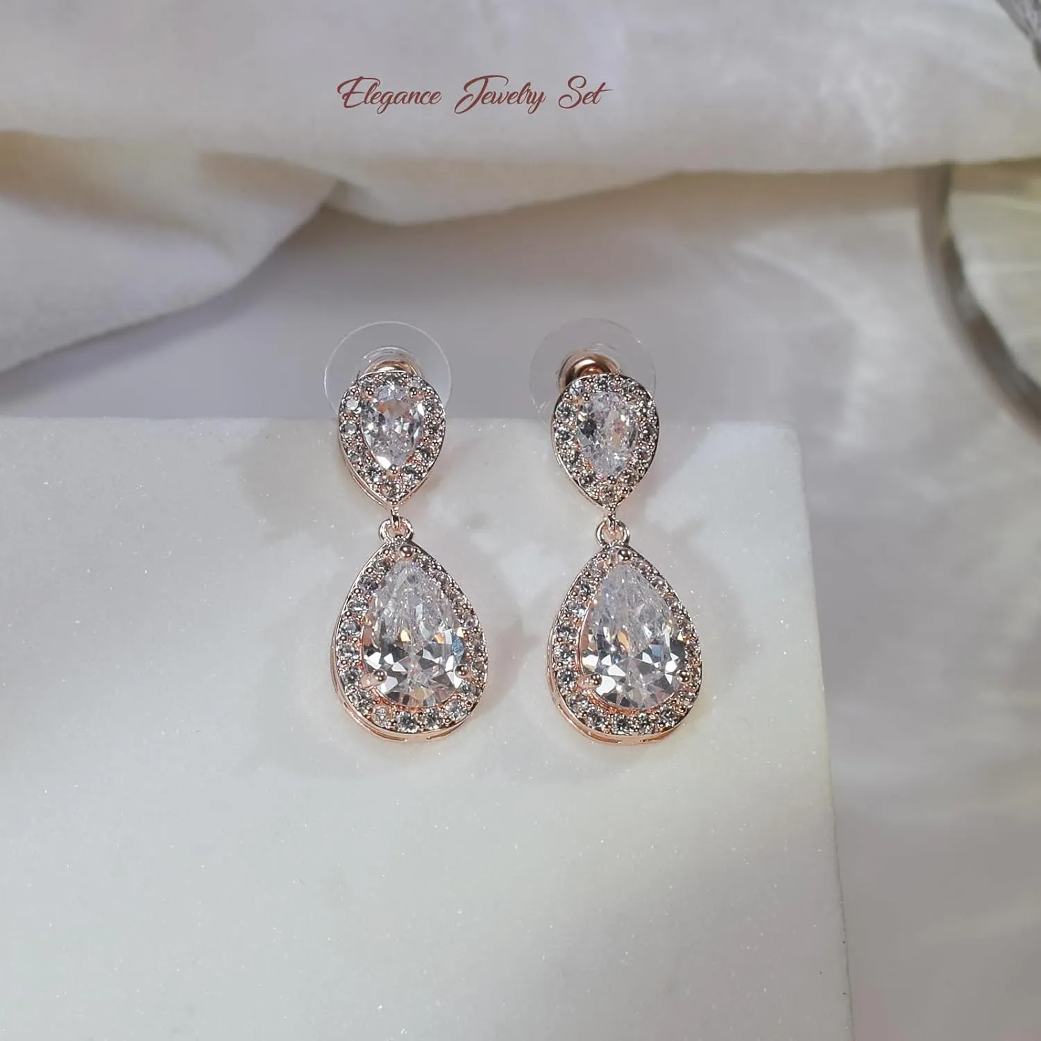 UDYLGOON Cubic Zirconia Crystal Bridal Jewelry Set for Bride Bridesmaid Wedding Prom Teardrop Necklace Earrings Bracelet Jewellery Set