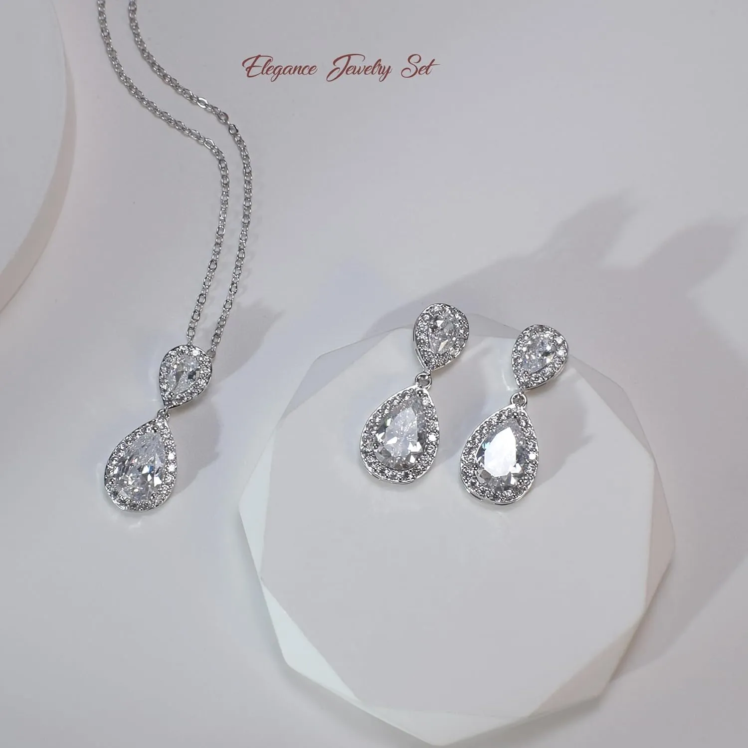 UDYLGOON Cubic Zirconia Crystal Bridal Jewelry Set for Bride Bridesmaid Wedding Prom Teardrop Necklace Earrings Bracelet Jewellery Set